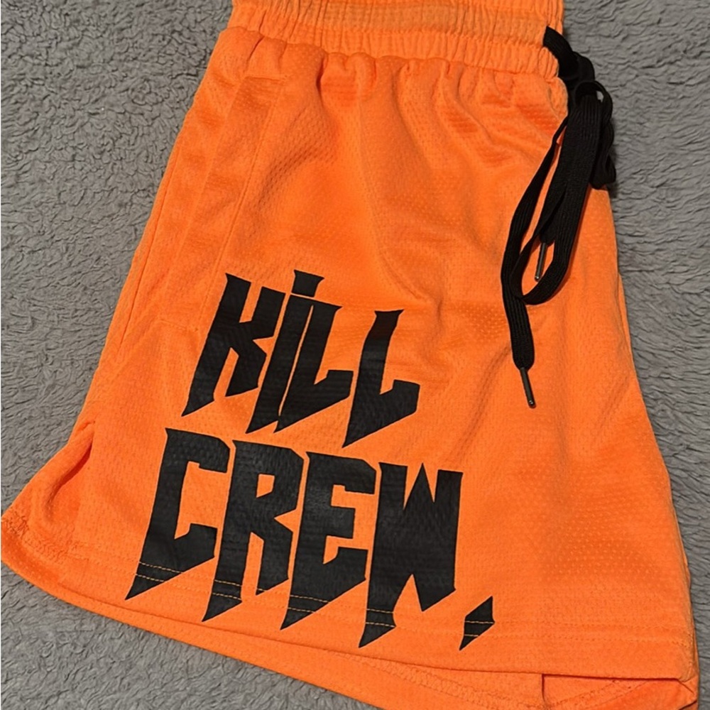 Kill Crew Orange Athletic Women's Shorts with Black Logo